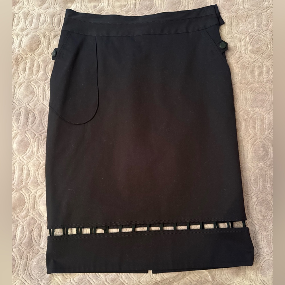 Zac Posen Black Cotton Eyelet Trim Pencil Skirt Size 8 Knee Length